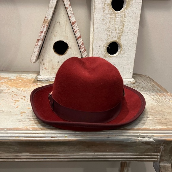 Goorin Bros Wool Burgundy Feathered Embellished Fedora Hat Size Small VTG - Picture 3 of 8